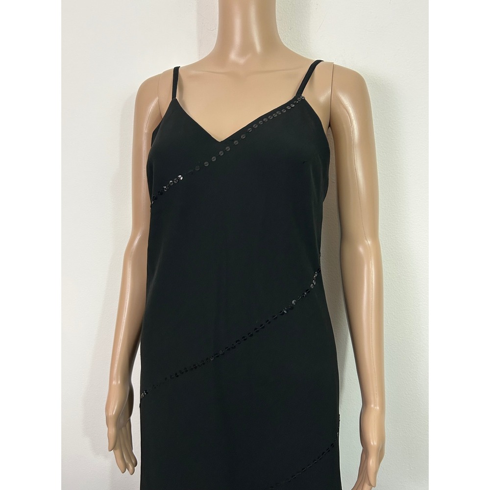 Vintage Hokus Pokus Black Sequin Maxi Dress V-Neck Low Back Spaghetti Strap S